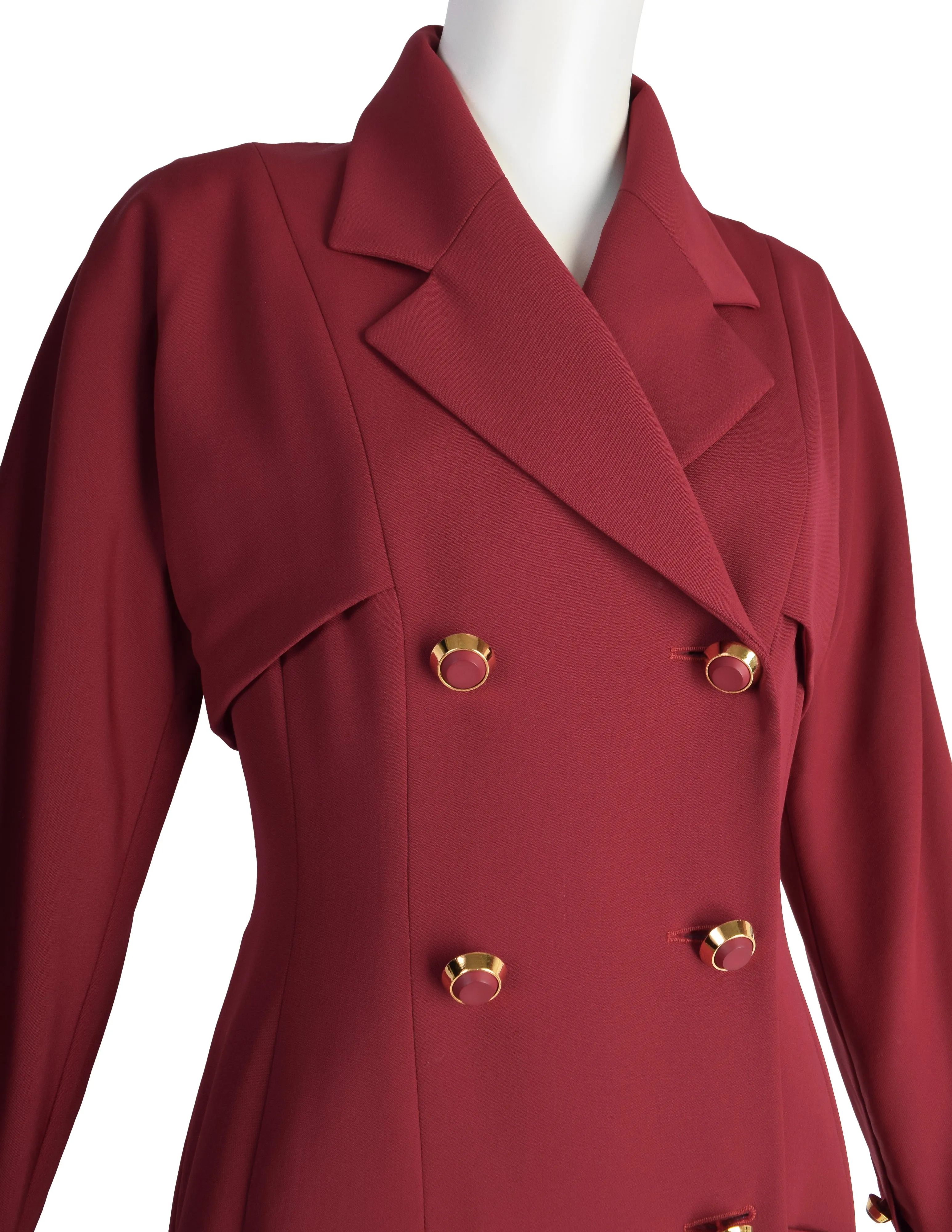 Karl Lagerfeld Vintage AW 1991 Deep Red Wool Gabardine Double Breasted Tailored Jacket