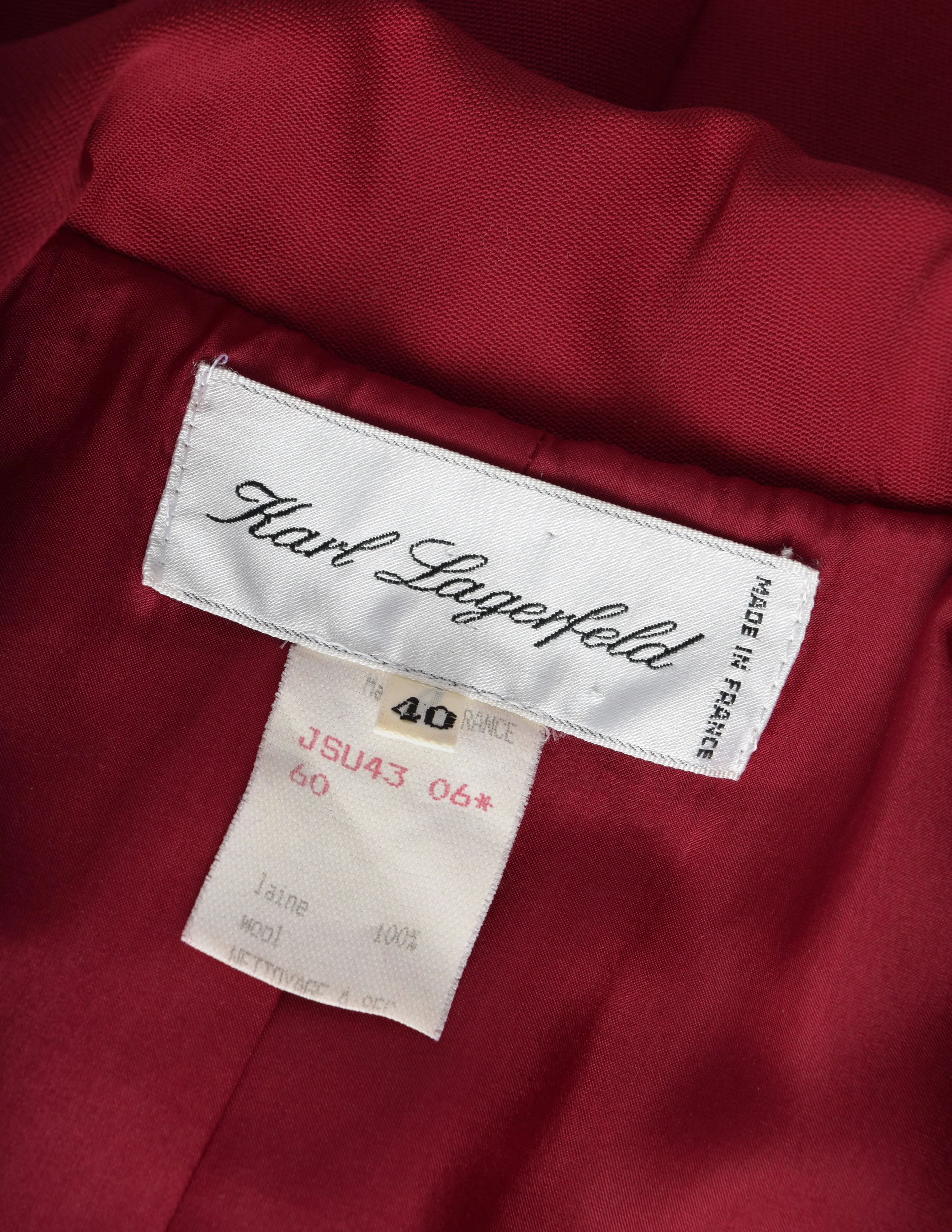 Karl Lagerfeld Vintage AW 1991 Deep Red Wool Gabardine Double Breasted Tailored Jacket