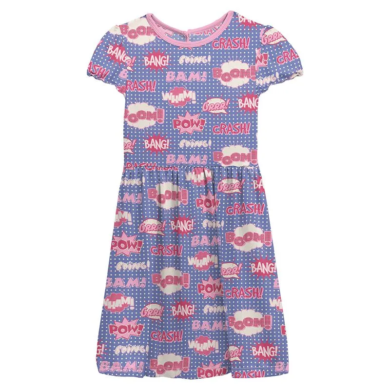 Kickee Pants Print Flutter Sleeve Twirl Dress - Forget Me Not Comic Onomatopoeia