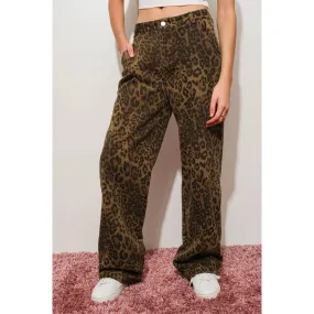 Leopard Print Denim Pants