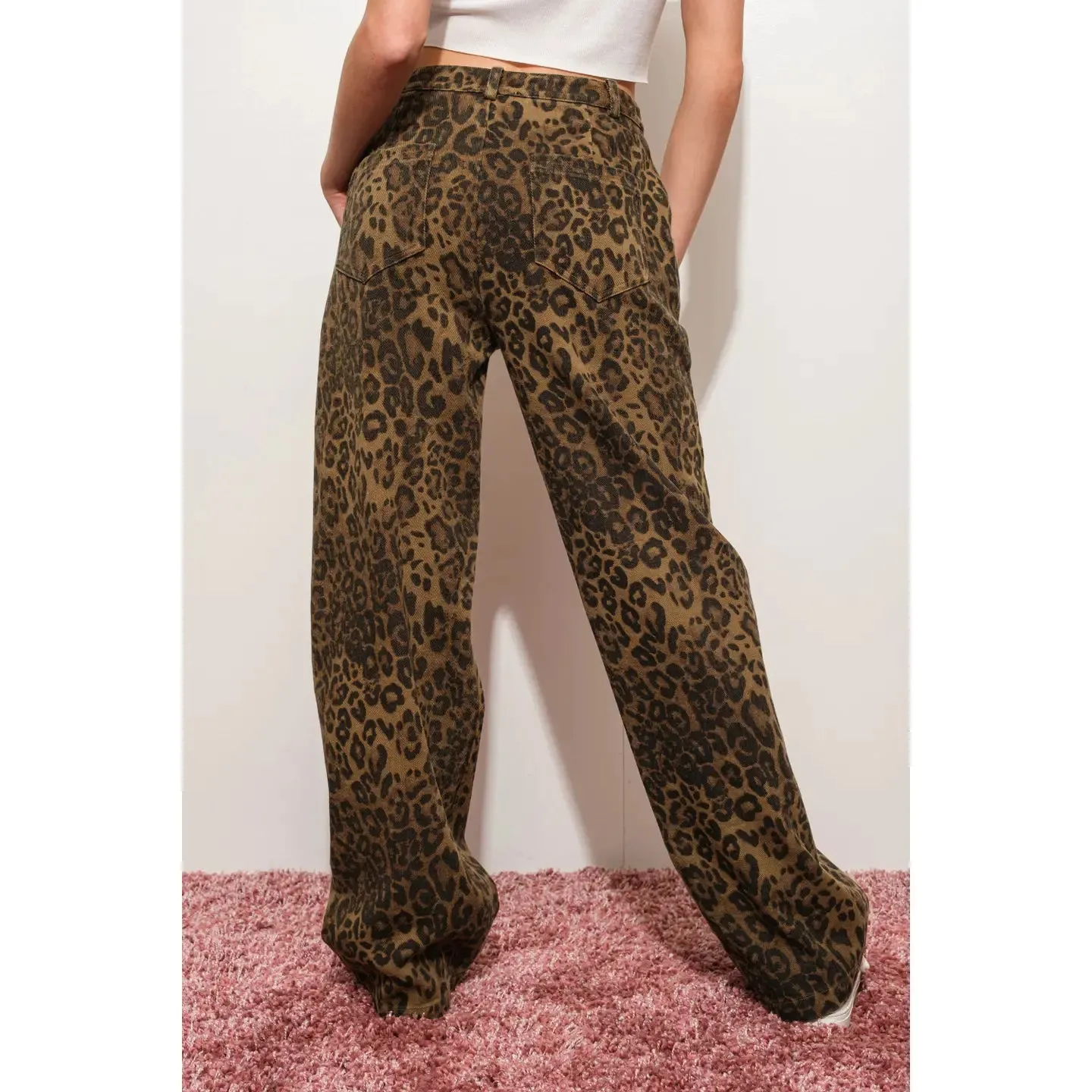 Leopard Print Denim Pants