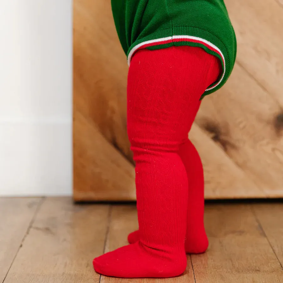 Little Stocking Co Cable Knit Tights - Bright Red