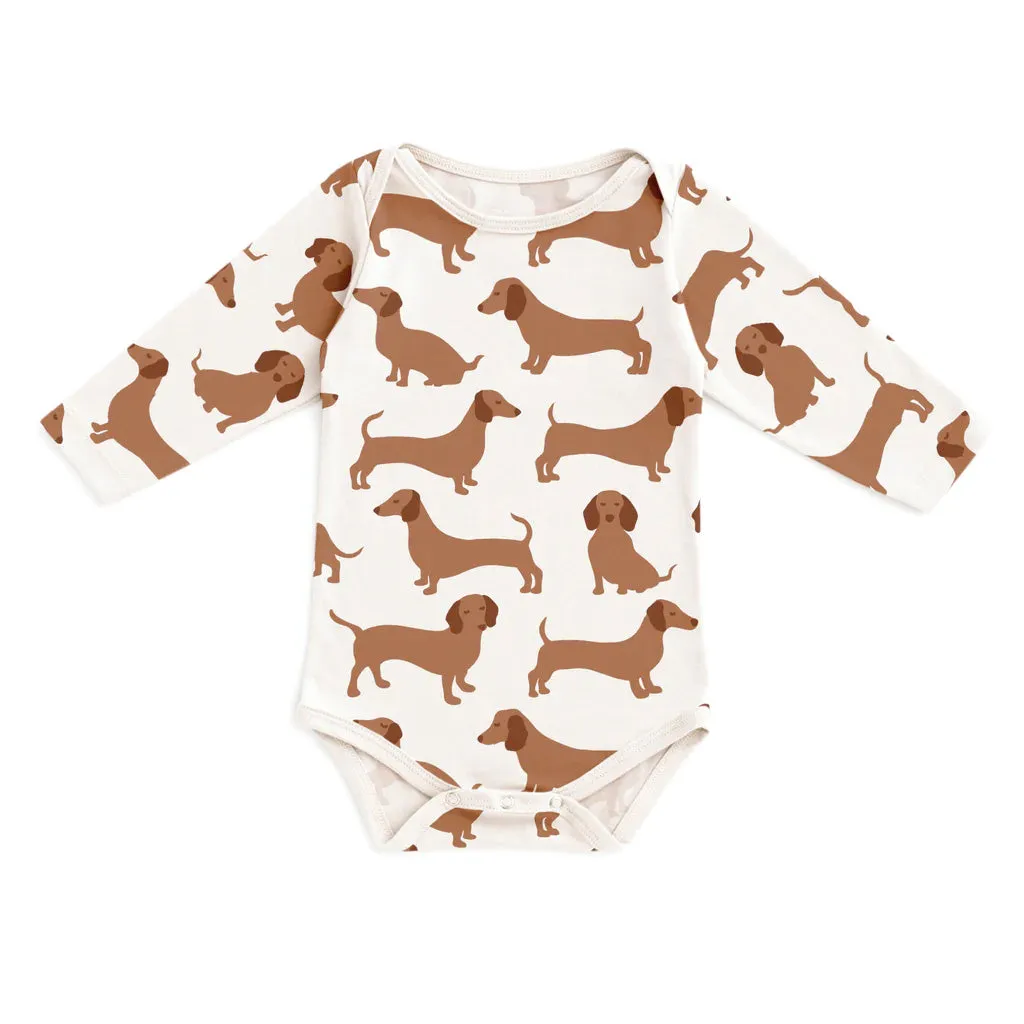 Long sleeve bodysuit- brown dachshunds