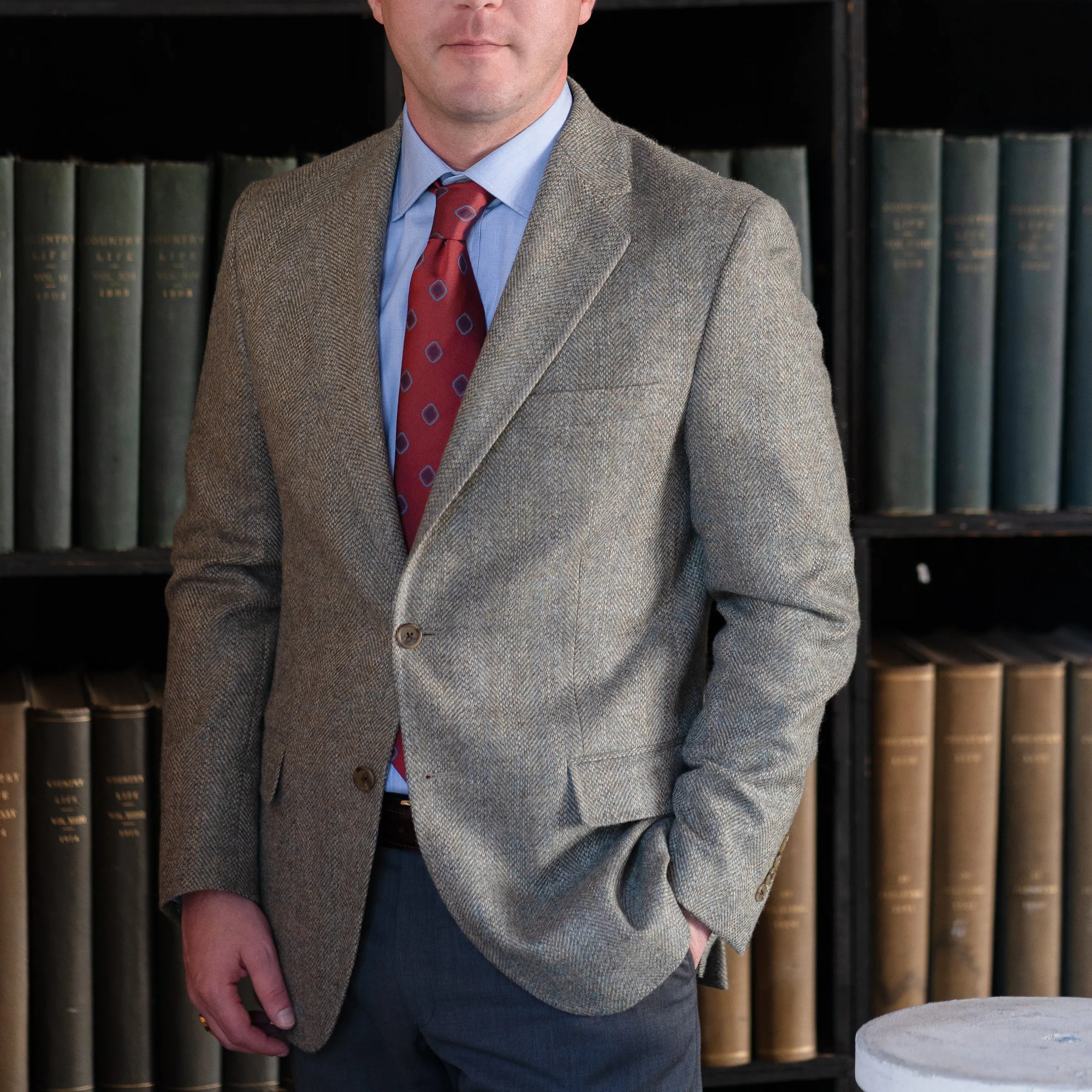 Lovat Blue Mix Herringbone and Barley Corn Wool Sport Coat