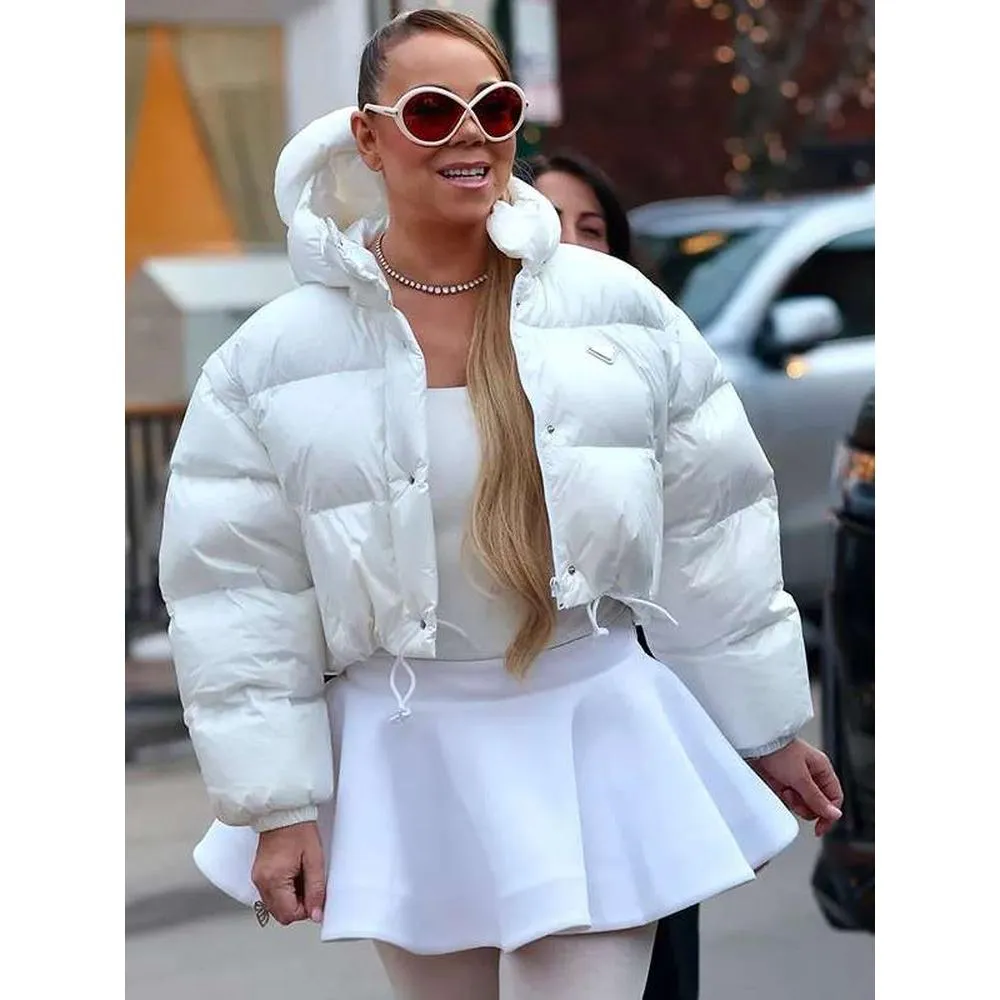 Mariah Carey White Aspen Colorado Puffer Hooded Jacket