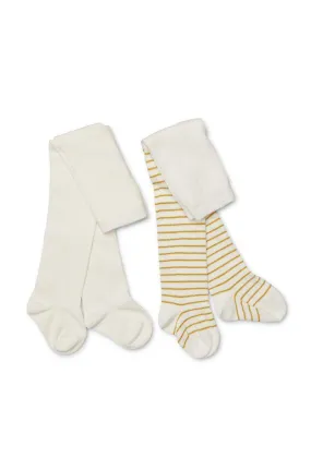 Marquise Girls 2 Pack Knitted Tights Metallic - Cream/Metallic Gold Stripe