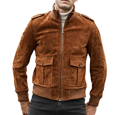 Mens Bennett Suede Leather Bomber Jacket