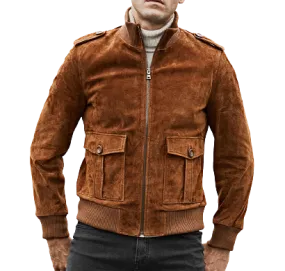 Mens Bennett Suede Leather Bomber Jacket