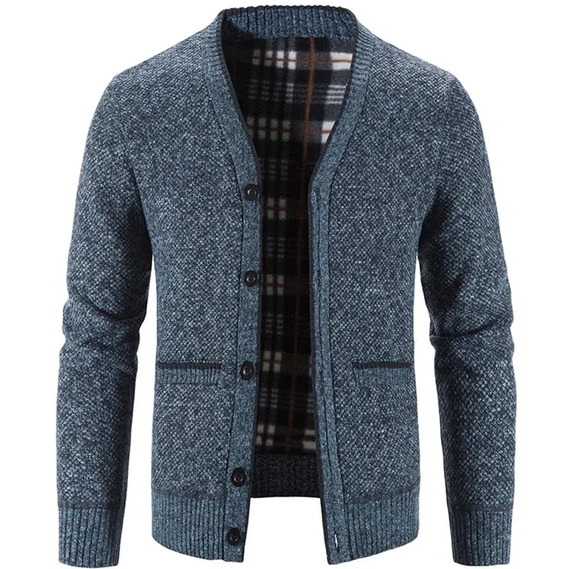 Men's Knit Fleece Lined Sweater Coat Cardigan