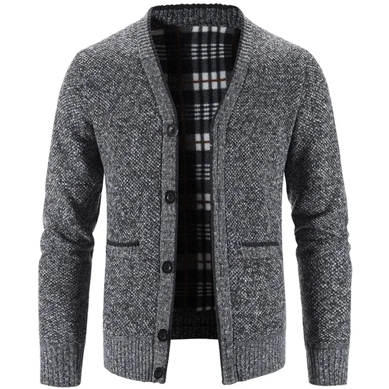 Men's Knit Fleece Lined Sweater Coat Cardigan