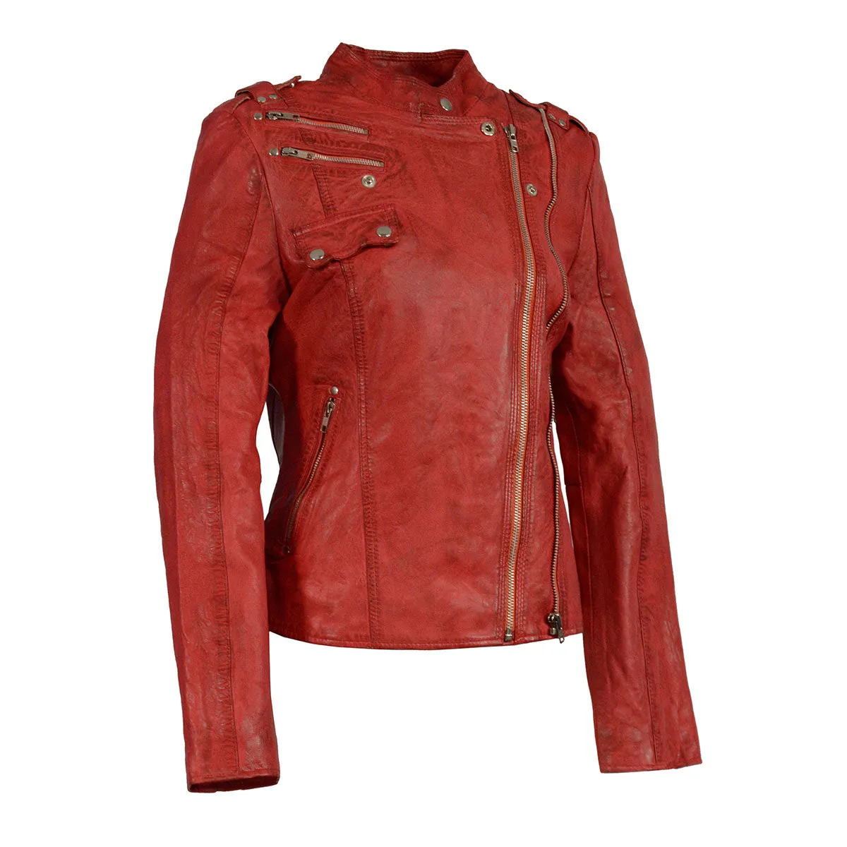 Milwaukee Leather Women's Distressed Red Vegan Leather Motorcycle