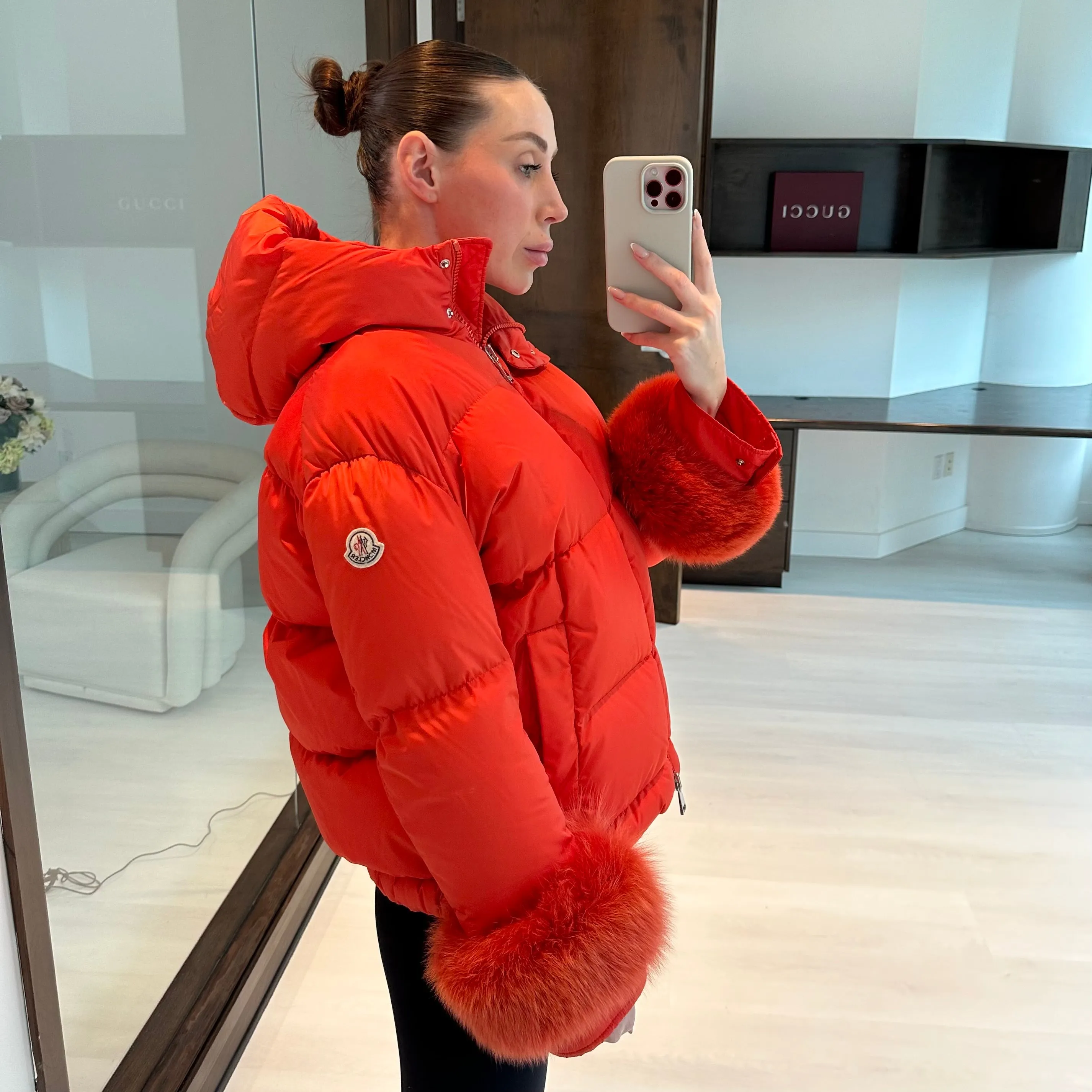 Moncler Women’s Effraie Fur-Cuff Down-Quilted Puffer Jacket Size 1