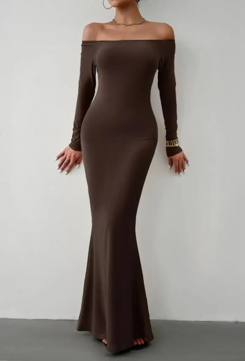 Off Shoulder Bodycon Mermaid Evening Dress - Full Length