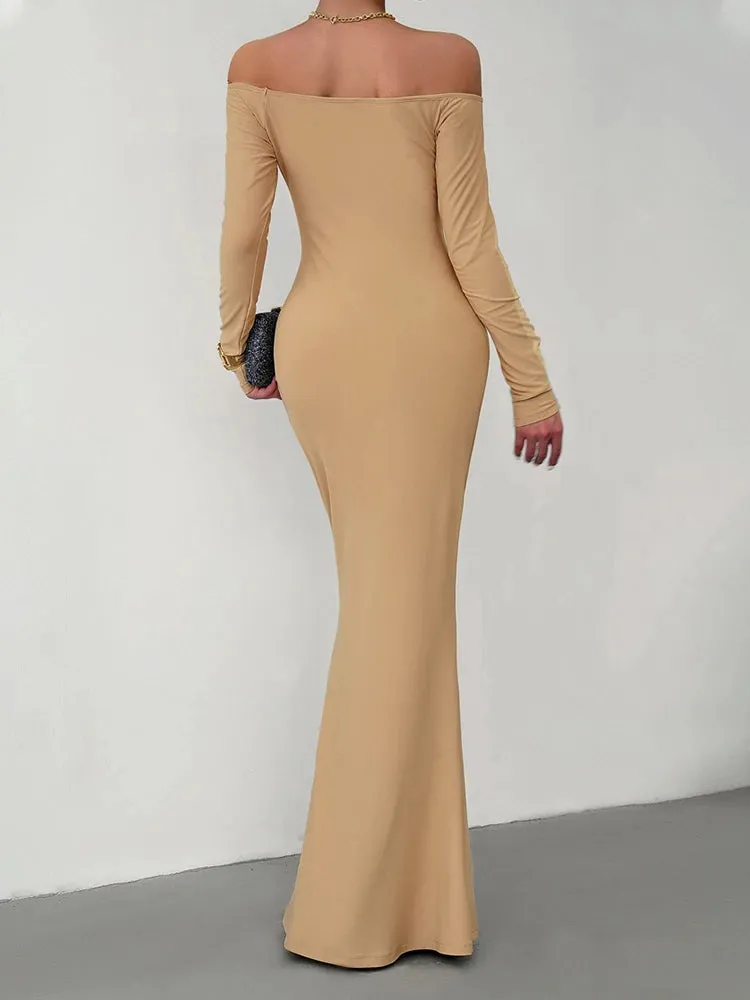 Off Shoulder Bodycon Mermaid Evening Dress - Full Length