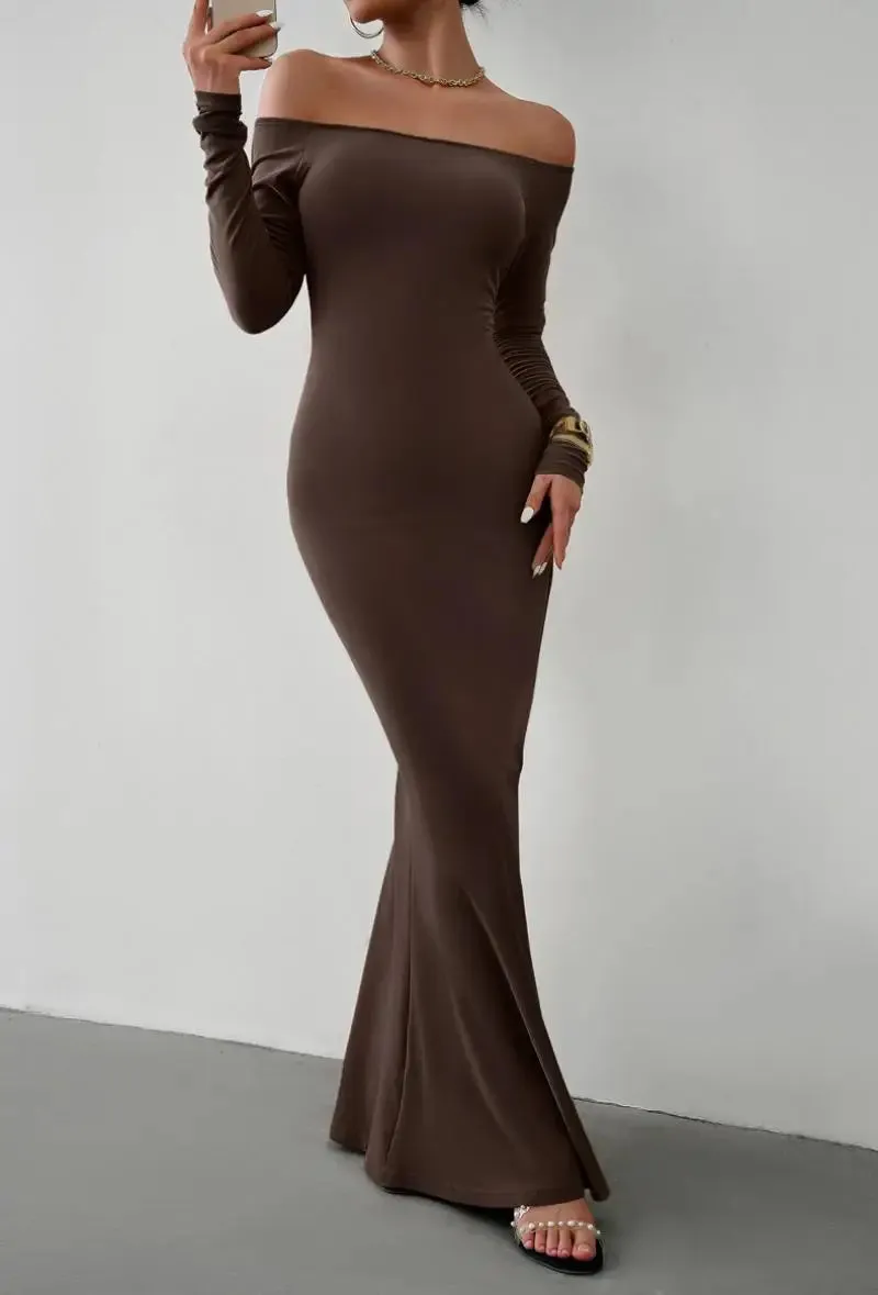 Off Shoulder Bodycon Mermaid Evening Dress - Full Length