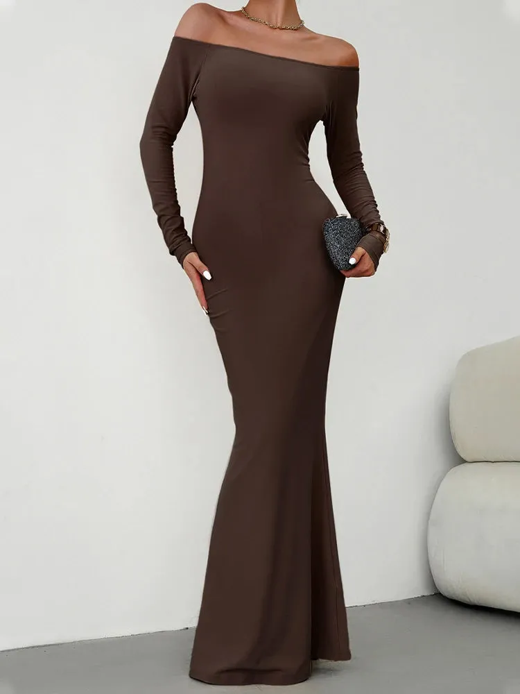 Off Shoulder Bodycon Mermaid Evening Dress - Full Length