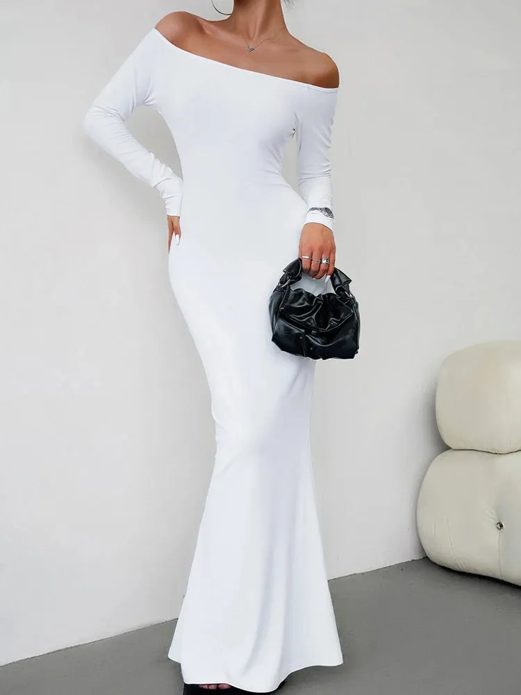 Off Shoulder Bodycon Mermaid Evening Dress - Full Length