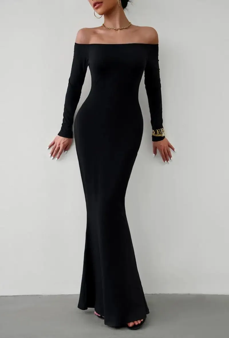 Off Shoulder Bodycon Mermaid Evening Dress - Full Length