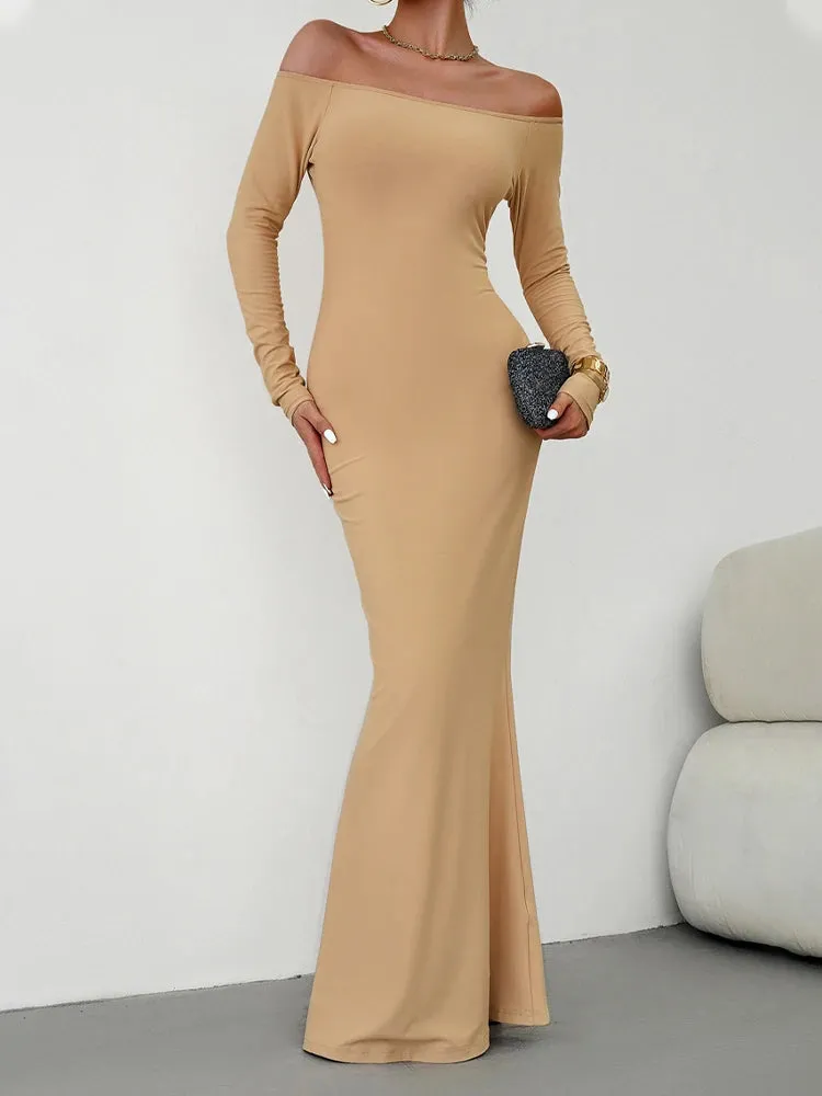 Off Shoulder Bodycon Mermaid Evening Dress - Full Length