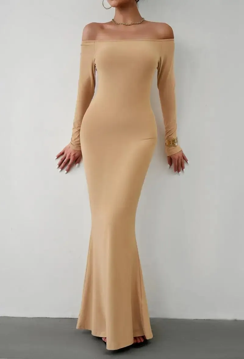 Off Shoulder Bodycon Mermaid Evening Dress - Full Length