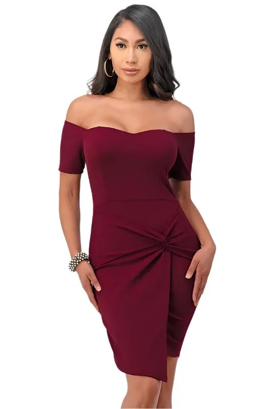 Off the Shoulder Front Twist Bodycon Dress