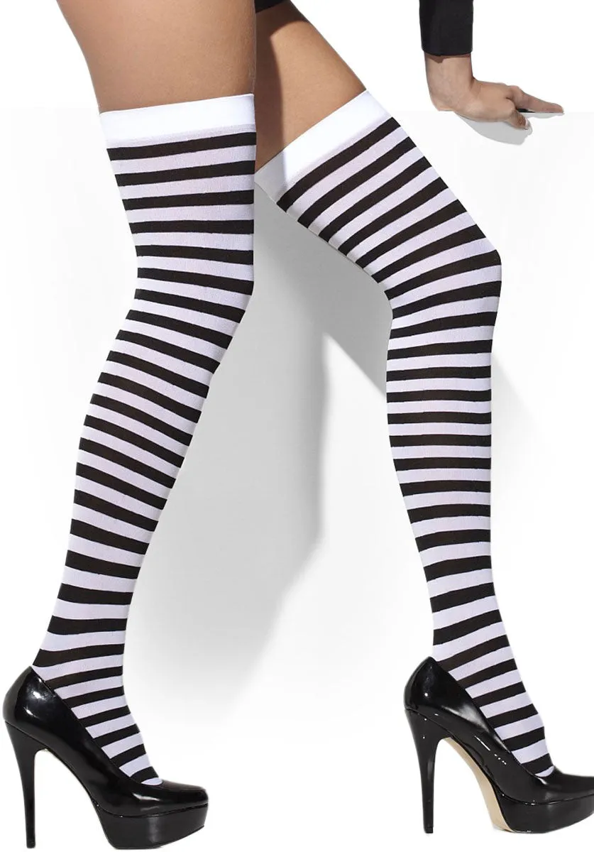 Opaque Hold Ups - Striped, Black and White