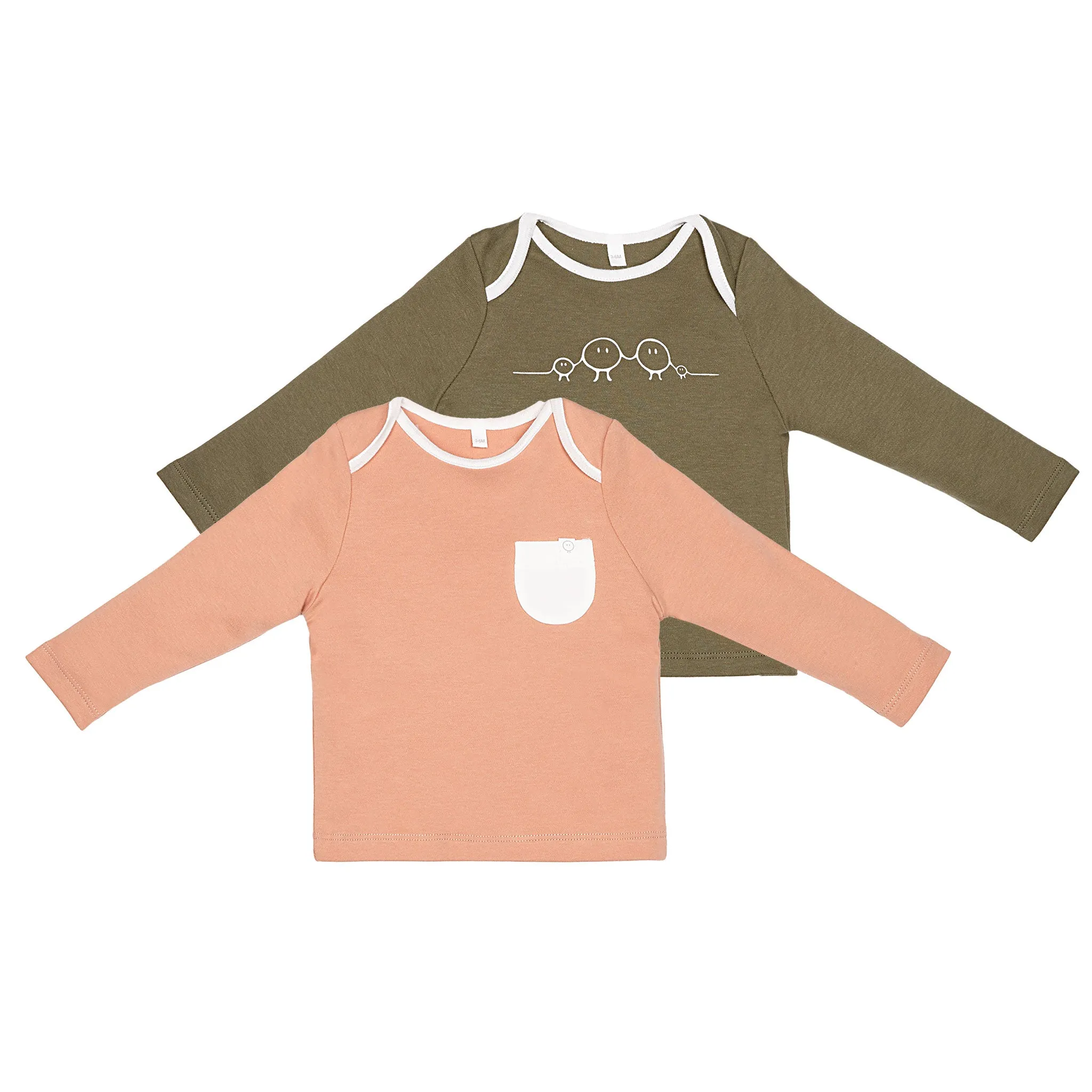 Organic Khaki/Pink Long sleeve t-shirt 2 pack