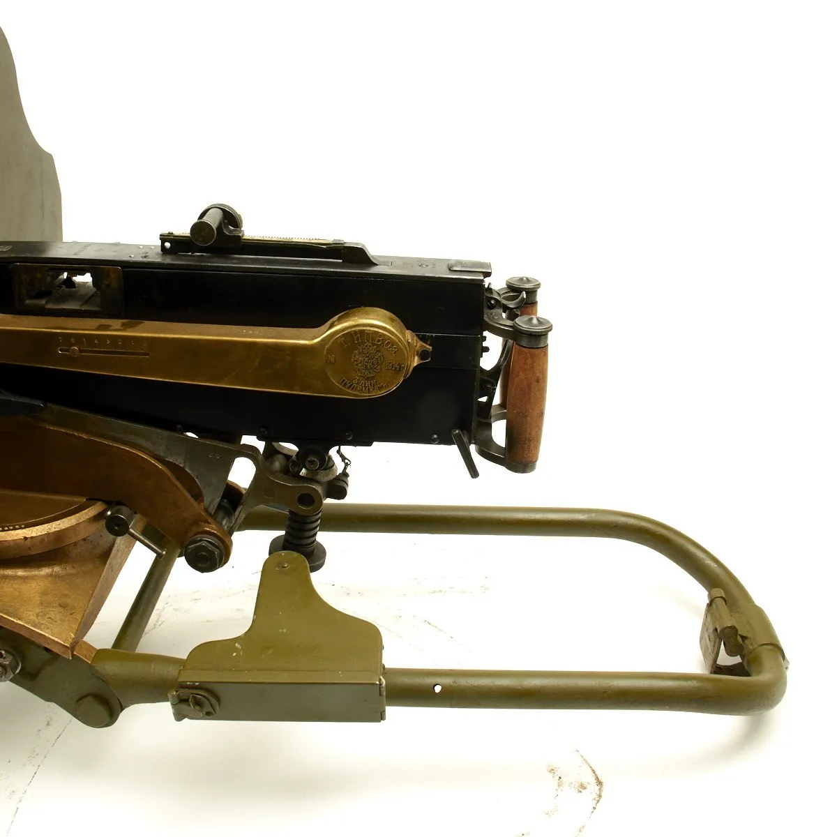 Original Russian M1910 Brass Maxim Display Machine Gun with Brass Sokolov Mount