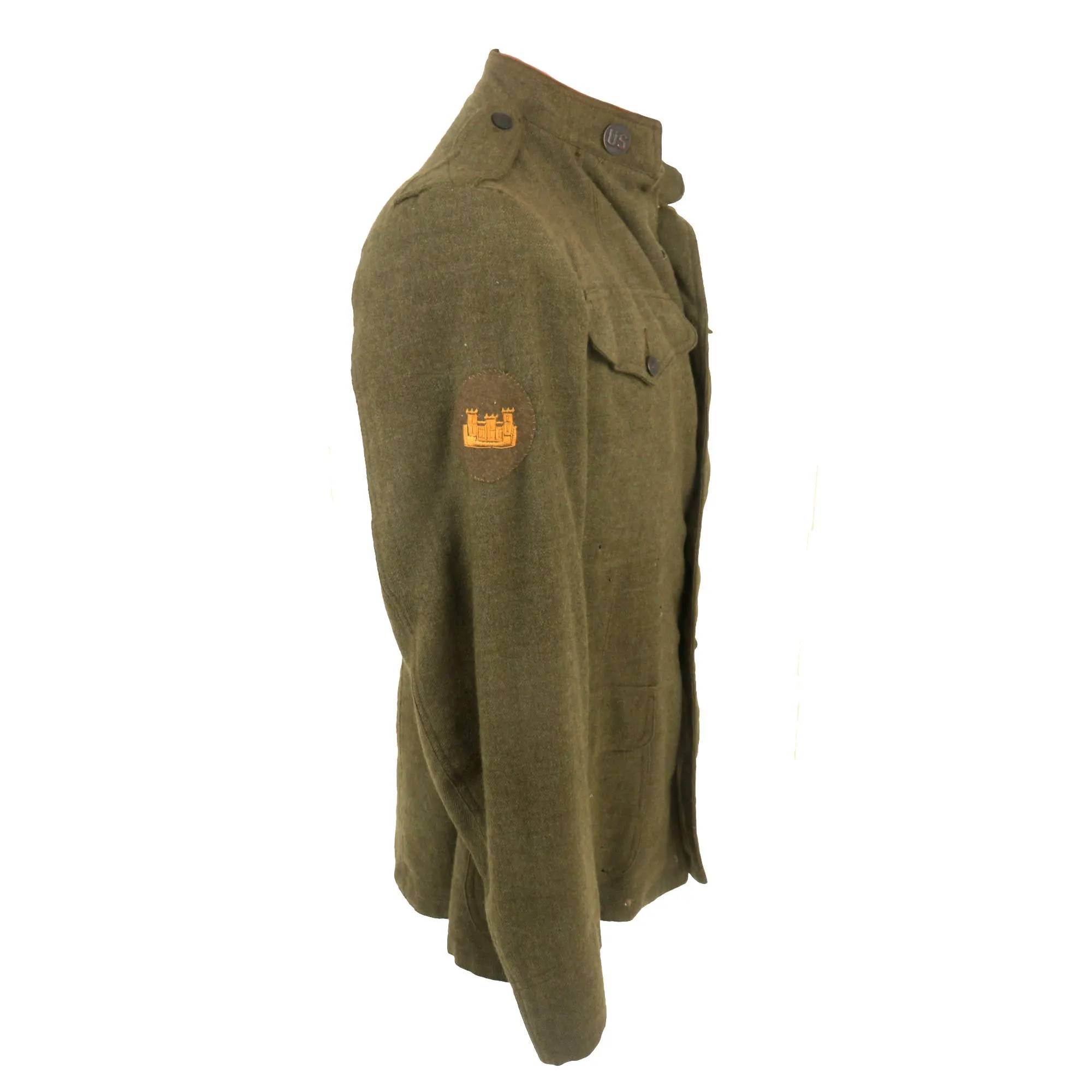 Original U.S. WWI Named Railway Engineer Uniform & Named British-Made Musette Bag with RARE Collar Disc - 14th Grand Division Transportation Corps