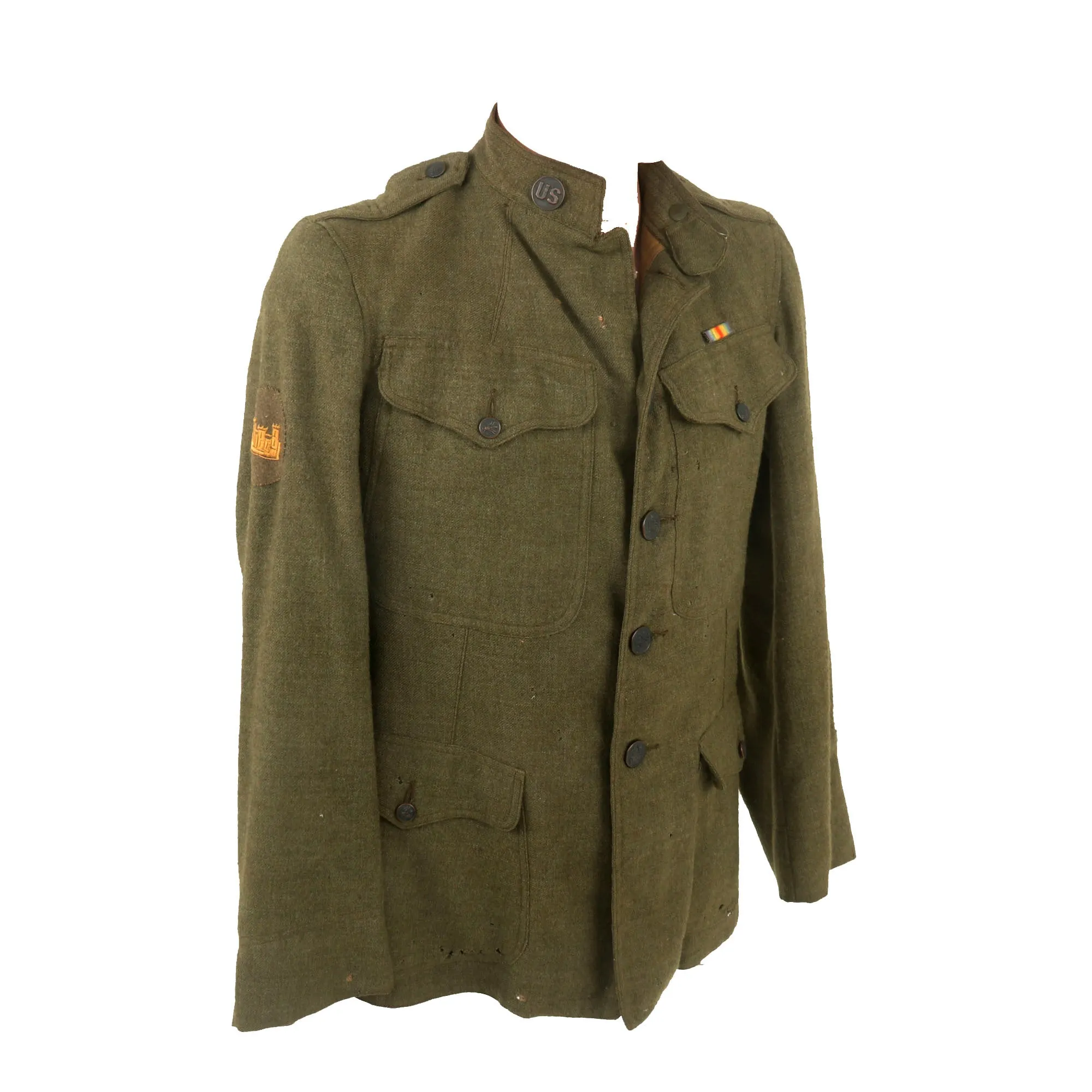 Original U.S. WWI Named Railway Engineer Uniform & Named British-Made Musette Bag with RARE Collar Disc - 14th Grand Division Transportation Corps