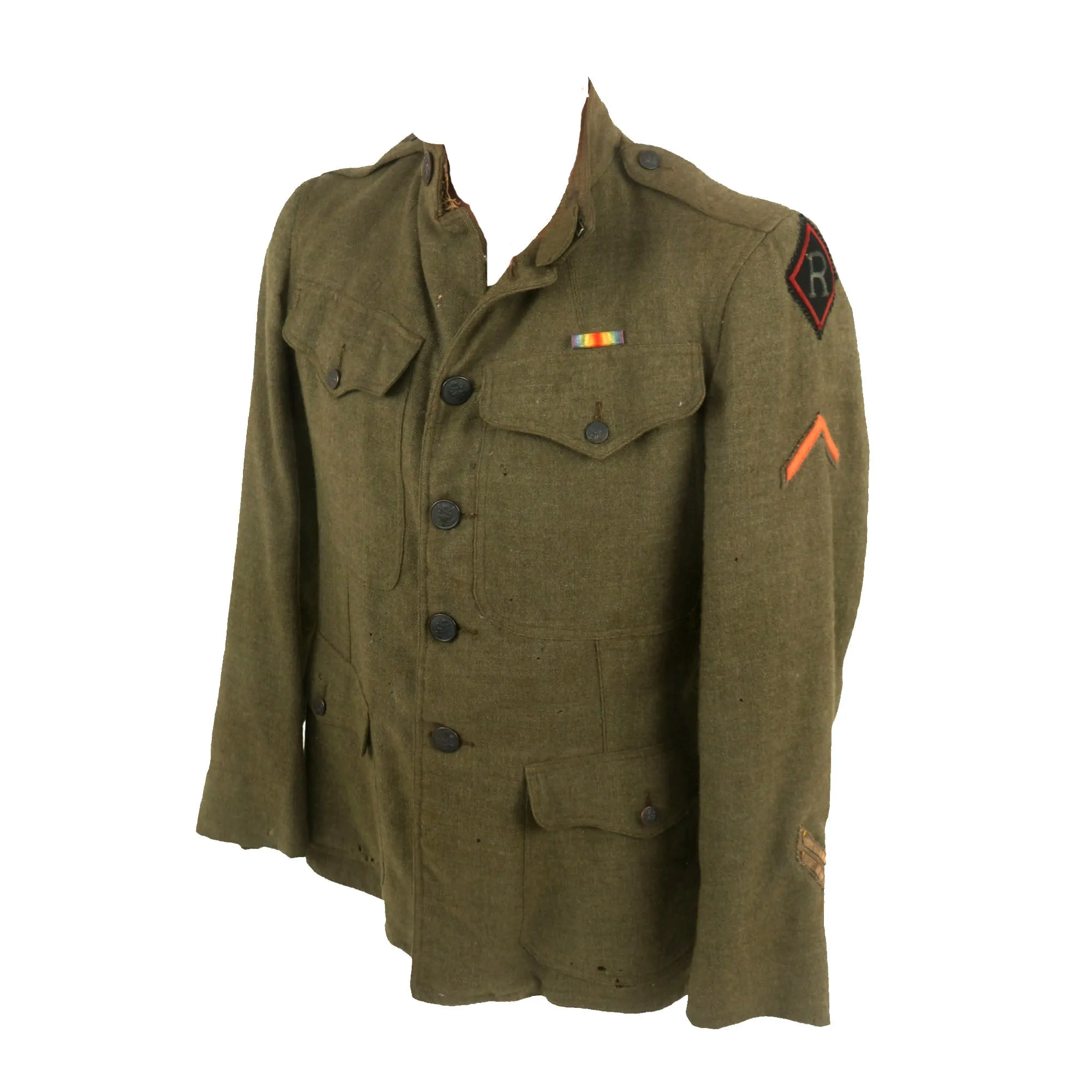 Original U.S. WWI Named Railway Engineer Uniform & Named British-Made Musette Bag with RARE Collar Disc - 14th Grand Division Transportation Corps