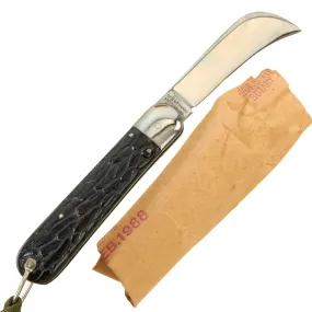 Original U.S. WWII Airborne Schrade Presto M2 No.2 Hook-Bill Paratrooper Knife with Painted Metal Handle & Post-War Lanyard