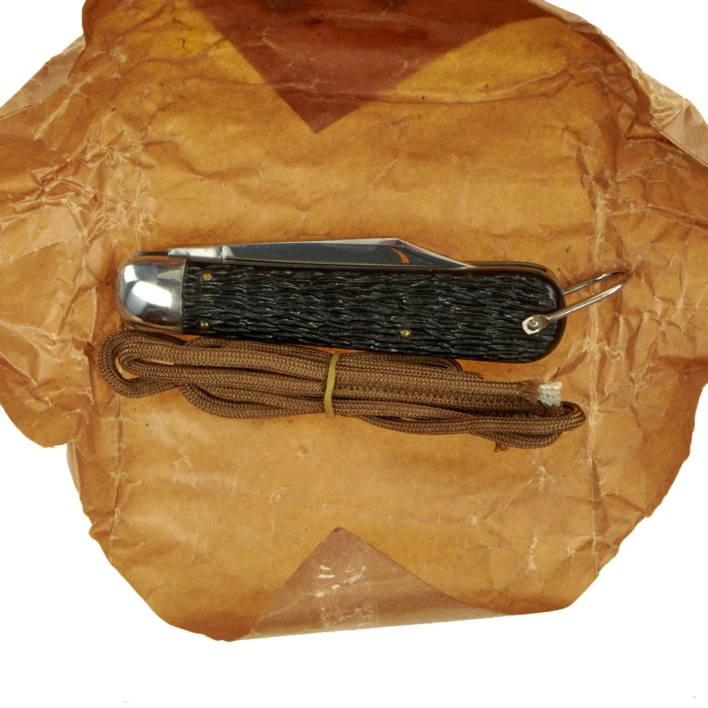 Original U.S. WWII style Unissued Korean War Airborne Schrade Walden NY M2 Pocket Knife with Bail & Cord