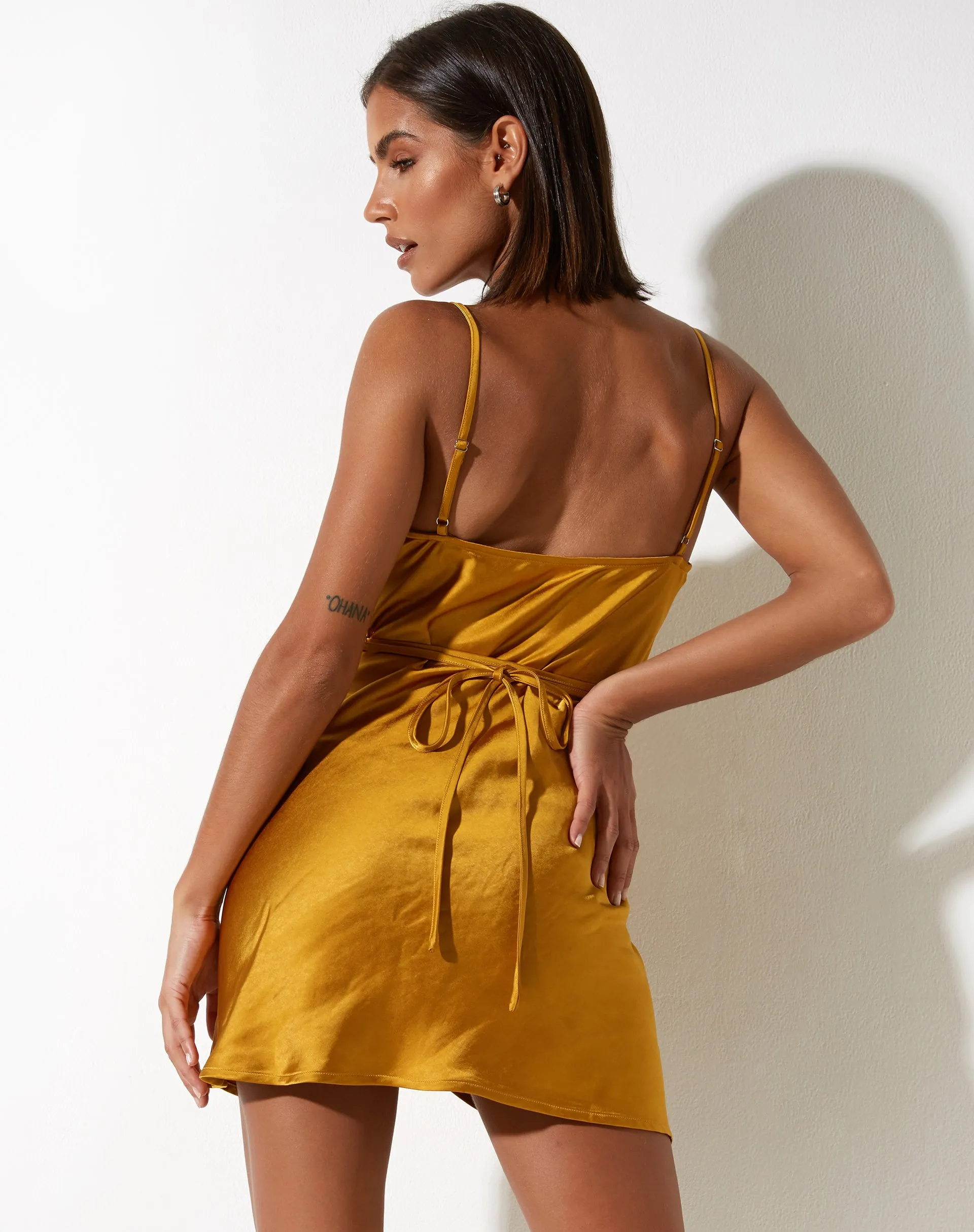 Paiva Slip Dress in Satin Mustard