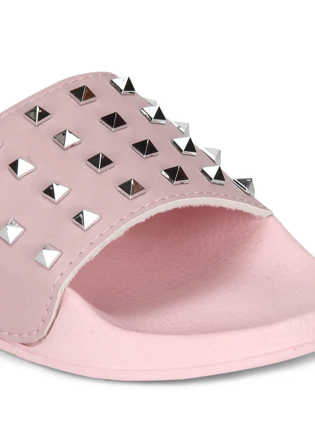 Pastel Pink PU Studded Slip-On Flats