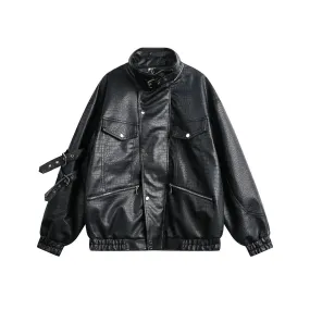 Pre Order:  Faux Crocodile Skin Stand Collar Jacket