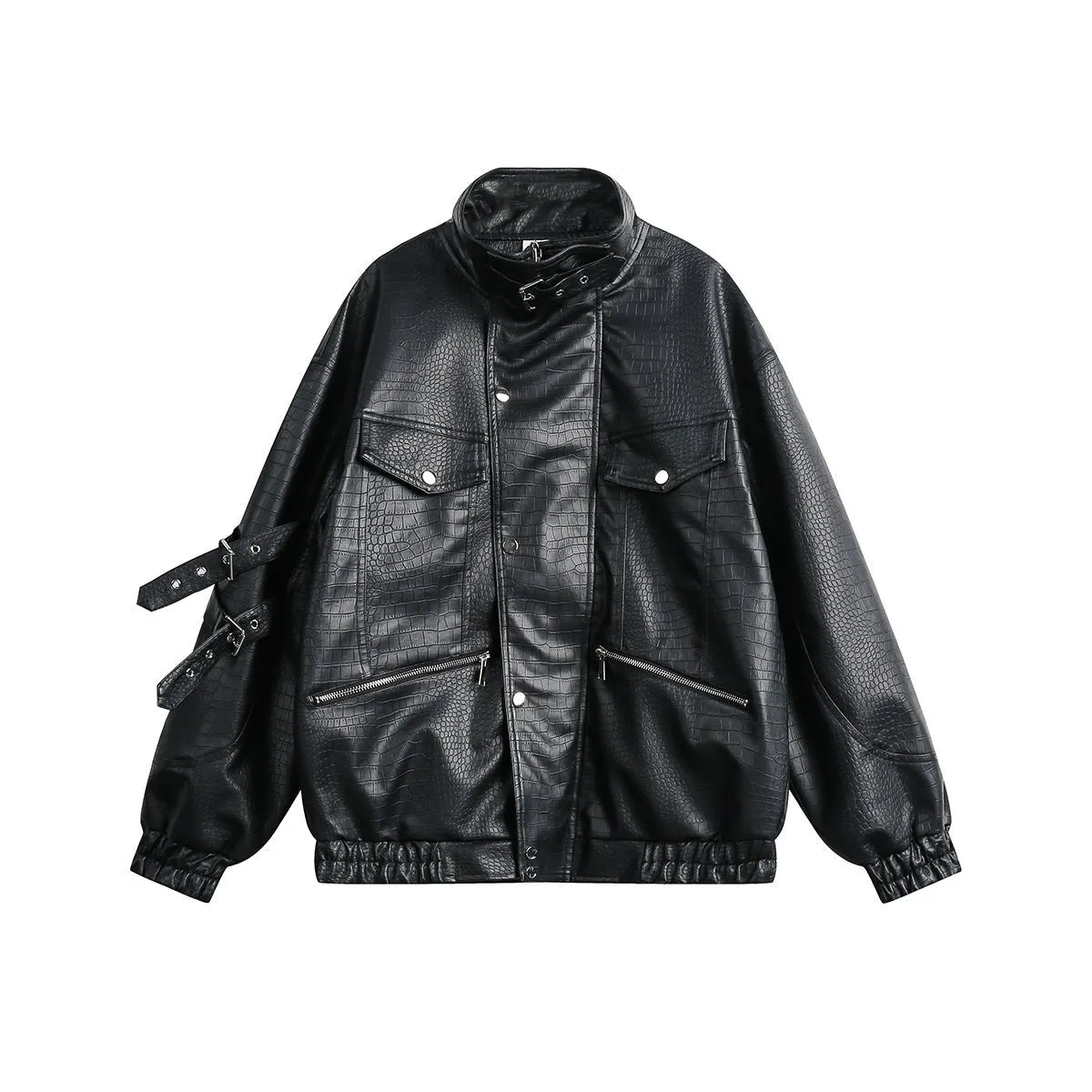 Pre Order:  Faux Crocodile Skin Stand Collar Jacket