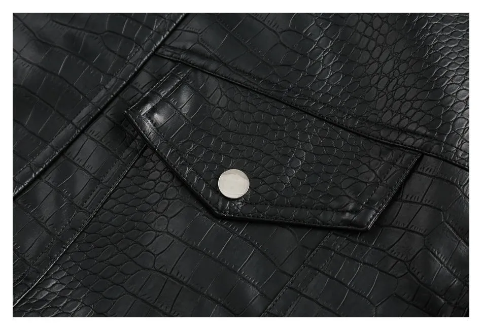 Pre Order:  Faux Crocodile Skin Stand Collar Jacket