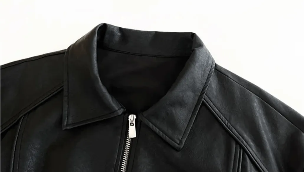 Pre Order:  Zip-Up Vegan Leather Short Jacket