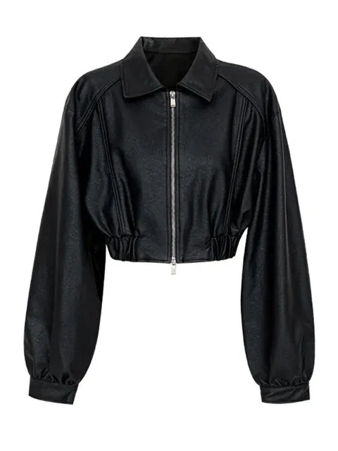 Pre Order:  Zip-Up Vegan Leather Short Jacket