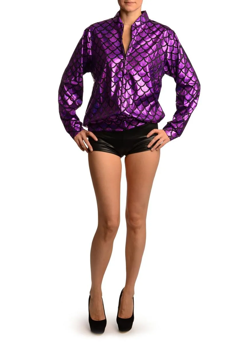 Purple Shiny Gloss Mermaid Scales Unisex Zip Disco Jacket