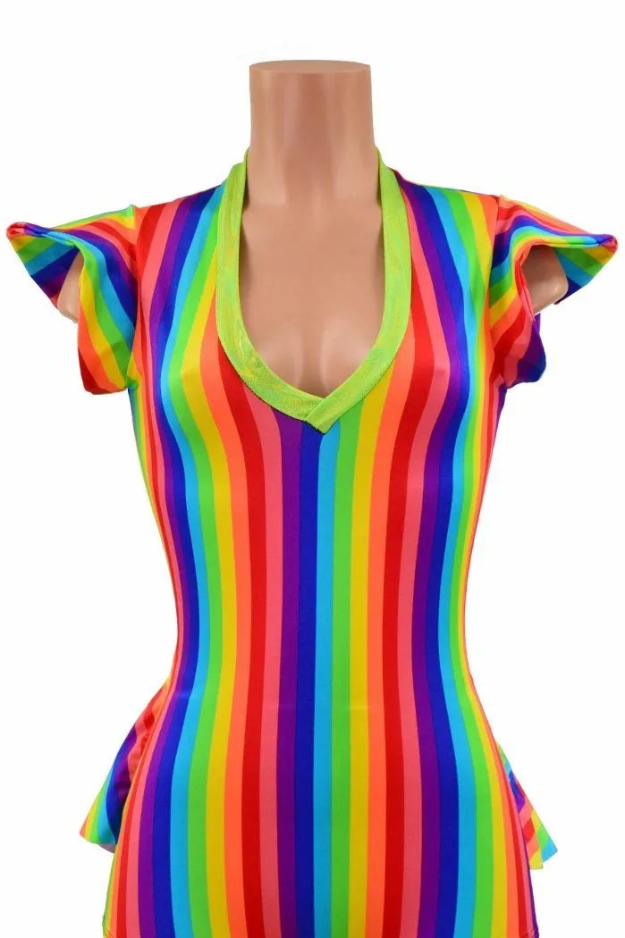 Rainbow Flip Sleeve Ruffle Rump Romper