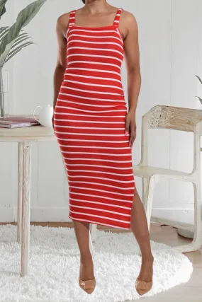 Red Striped Bodycon Slit Dress