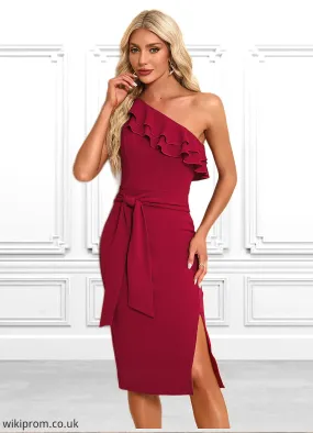 Rhoda Ruffle One Shoulder Elegant Bodycon Polyester Midi Dresses SWKP0022326