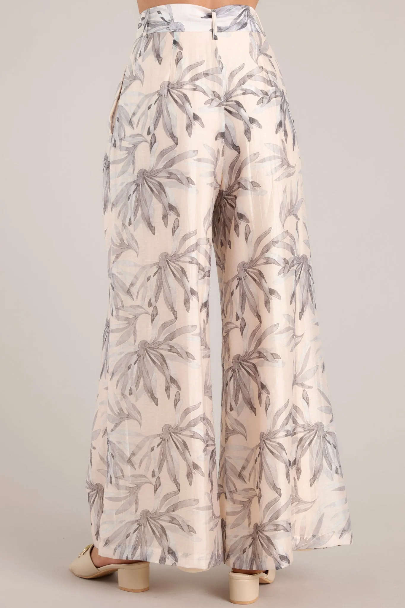 Sandy Toes Beige Tropical Print Belted Pants