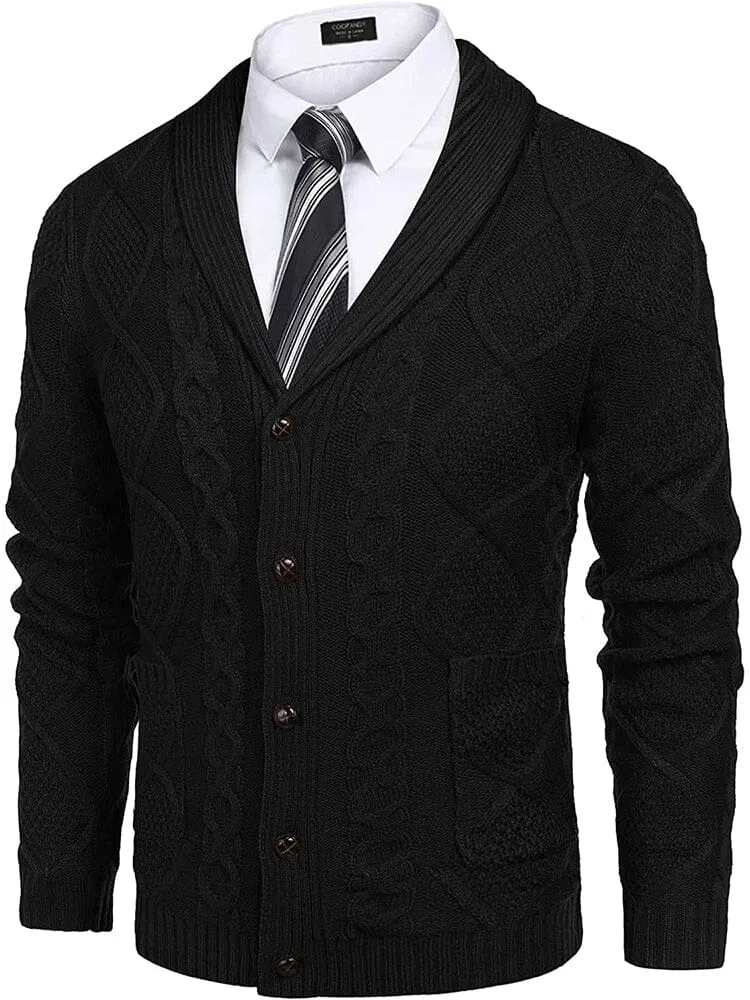 Shawl Collar Button Down Knitted Sweater with Pockets (US Only)