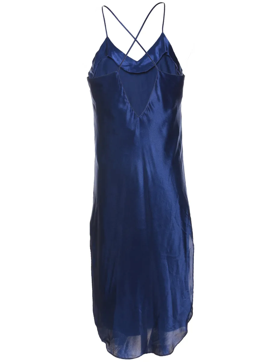 Shiny Navy Strappy Slip Dress - XL