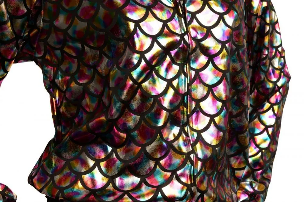 Silver Rainbow Shiny Mermaid Scales Unisex Zip Disco Jacket