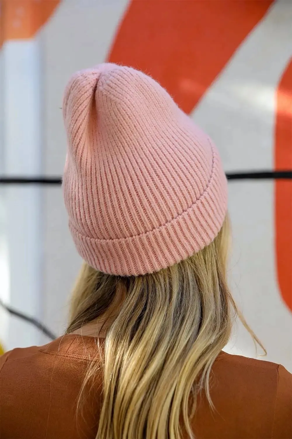 Smiley Face Ribbed Beanie (Pink)