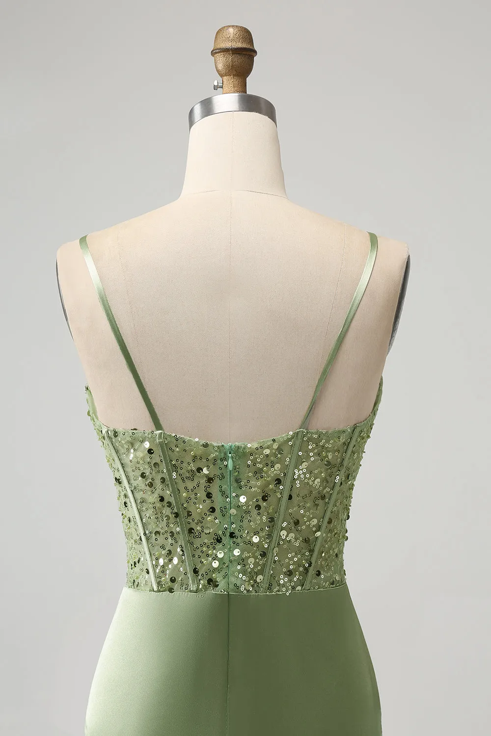 Sparkly Sage Bodycon Sequin Corset Short Homecoming Dress with Slit